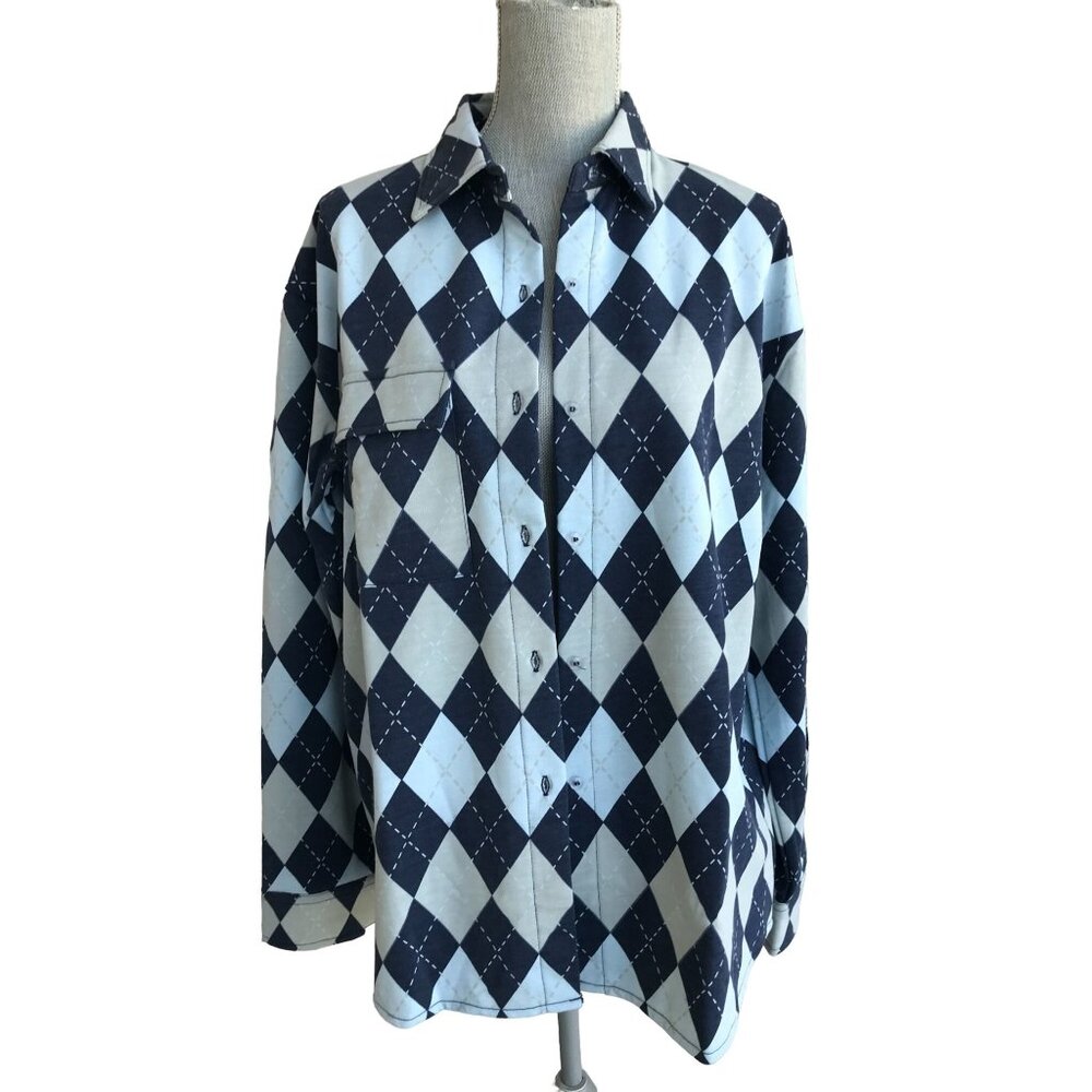 Daisy Street Blue Plaid Flannel Button Down Boyfriend Shirt Streetwear - Medium